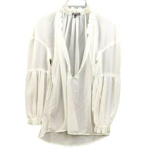 Express Women's S/P Sheer White Long Balloon Sleeve Peasant Blouse Ruffles